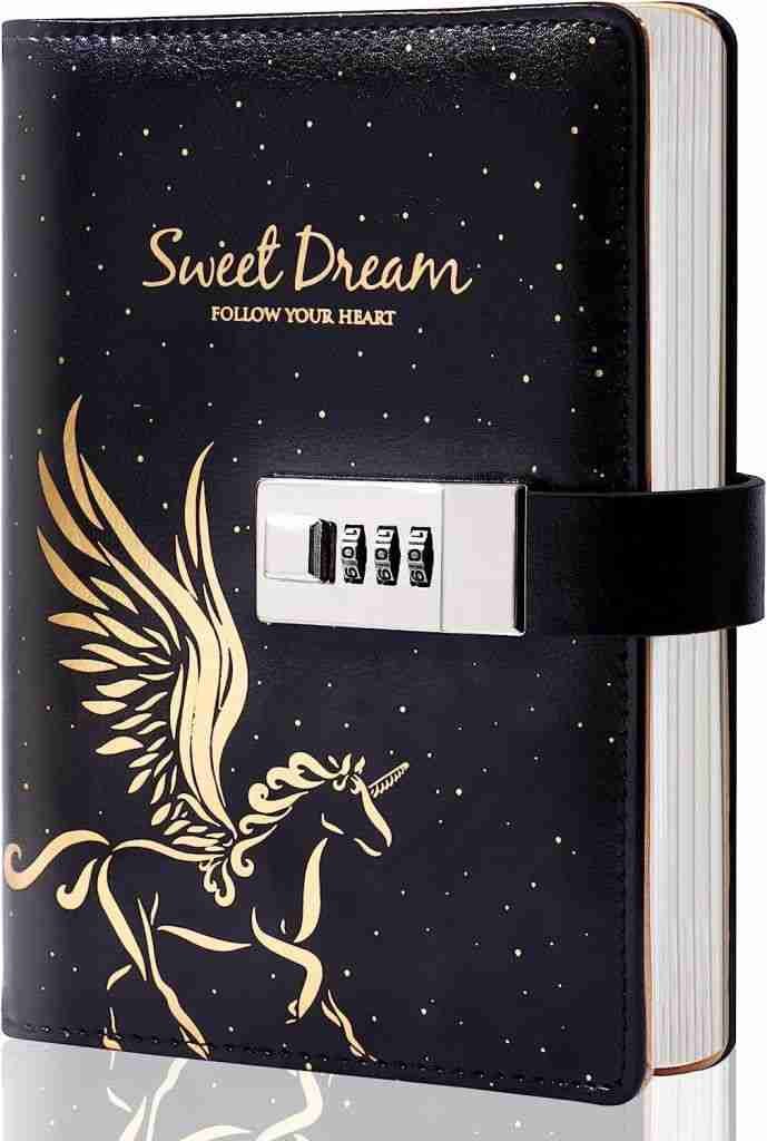 CAGIE Unicorn Lock Diary Combination Lock Journal Personal Constellation Secret Writing Journal Notebook Daily Planner Hardcover