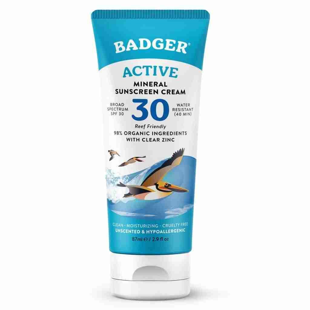 Badger Mineral Sunscreen Cream SPF 30, All Natural Sunscreen with Zinc Oxide, 98% Organic Ingredients, Reef Safe, Broad Spectrum, Water Resistant