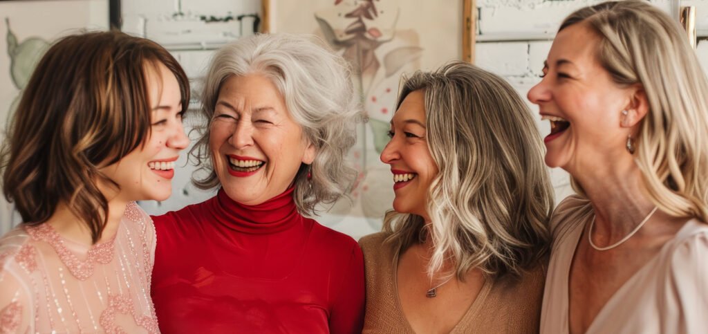 smiling older woman enjoying a good party with friends