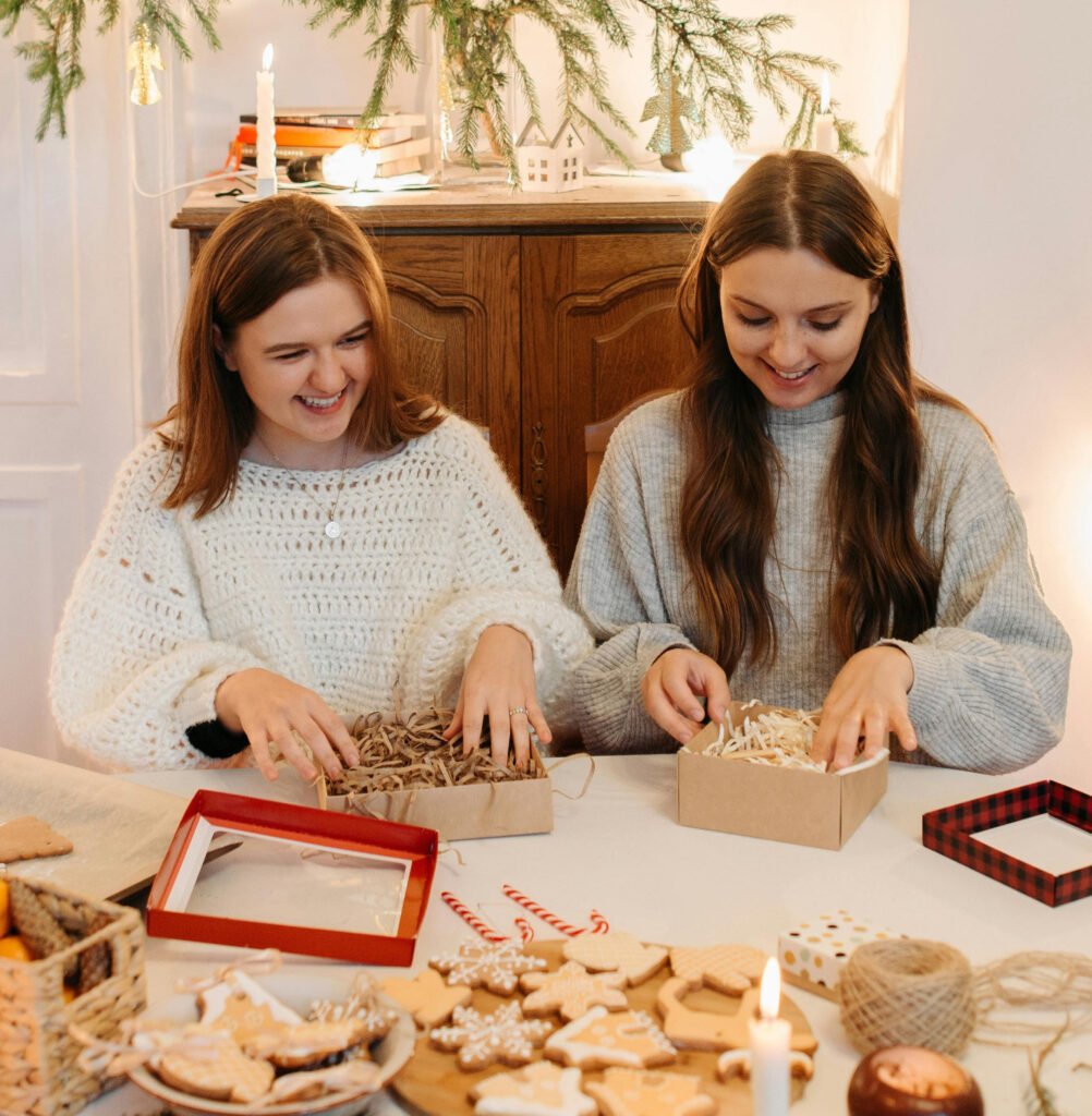  two girls making madecrafted gifts